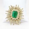 Picture of Vintage Les Bernard Clear Rhinestone & Poured/Gripoix Glass Emerald Brooch