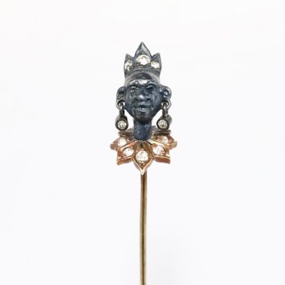 Picture of Rare Victorian Era 14k Gold, Sterling Silver and Old Mine Cut Diamond Figural Blackamoor Stick Pin