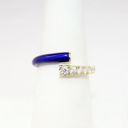 Picture of 14k Yellow Gold, Diamond & Cobalt Blue Enamel Bypass Ring