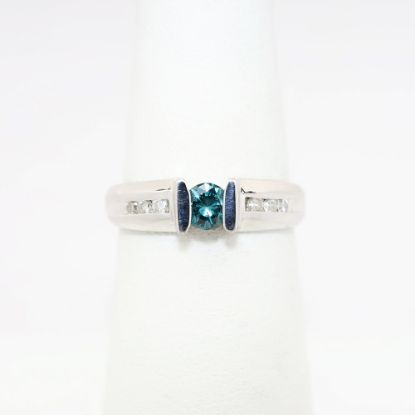 Picture of 14k White Gold & Bar Set Blue Diamond Solitaire Ring