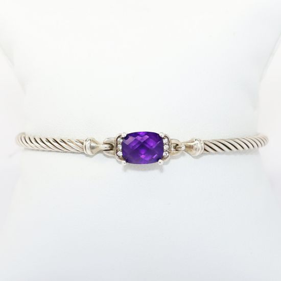 Picture of DAVID YURMAN Sterling Silver 'Petite Wheaton' Bracelet with Amethyst & Diamonds