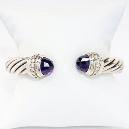 Picture of David Yurman Sterling Silver Hinged Cable Bracelet with Amethyst and Diamond