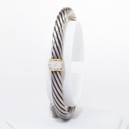 Picture of David Yurman Sterling Silver & 18k Yellow Gold Cable Cuff Bracelet with Diamonds