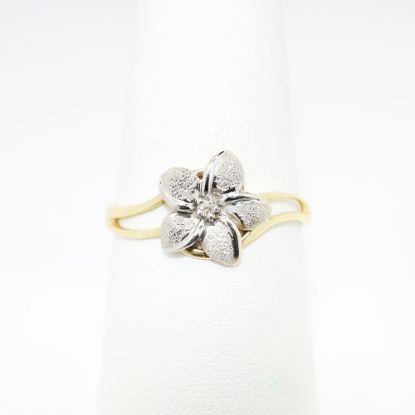 Picture of 14k Two-Tone Gold Plumeria Flower Ring with Diamond Center
