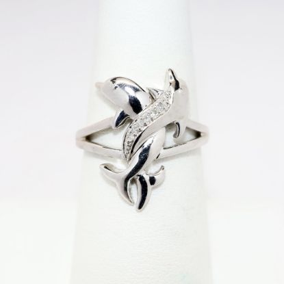 Picture of 10k White Gold & Diamond Dolphin Ring