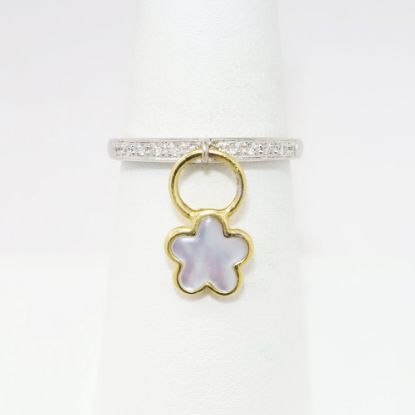 Picture of 18k Two-Tone Gold & Diamond Ring with Mother of Pearl Flower Charm