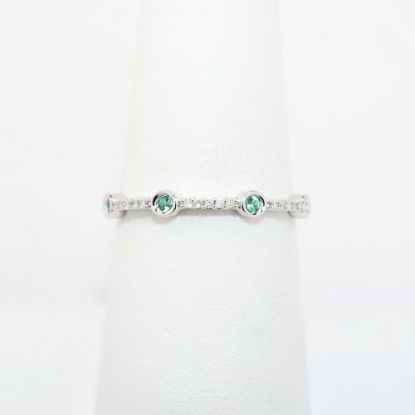 Picture of 10k White Gold Petite Diamond Band Ring with Emeralds