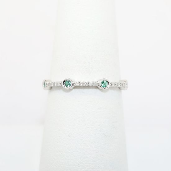 Picture of 10k White Gold Petite Diamond Band Ring with Emeralds