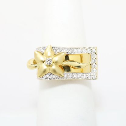 Picture of 18k Yellow Gold & Diamond Buckle Ring with Flower Detail