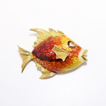 Picture of 18k Yellow Gold with Orange & Red Enamel Fish Brooch