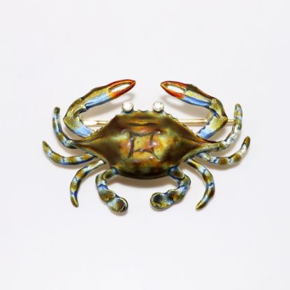 Picture of 14k Yellow Gold & Enamel Blue Crab Brooch/Pendant with Diamond Eyes