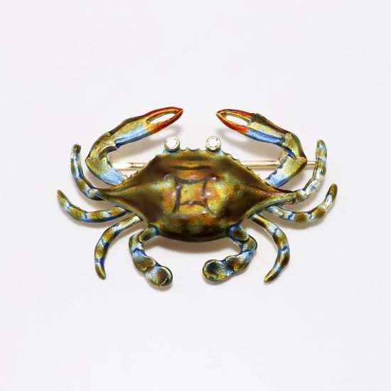 Picture of 14k Yellow Gold & Enamel Blue Crab Brooch/Pendant with Diamond Eyes