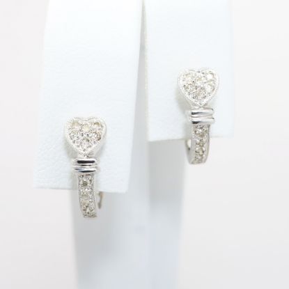 Picture of 14k White Gold & Diamond Heart Huggee Earrings