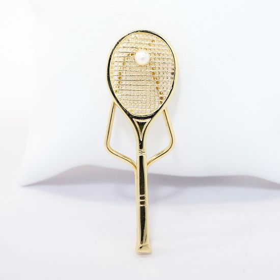 Picture of 14k Yellow Gold Tennis Racket Money Clip with Pearl Tennis Ball