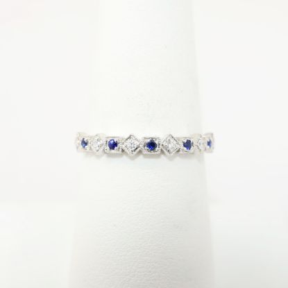 Picture of 14k White Gold, Diamond & Sapphire Geometric Band Ring