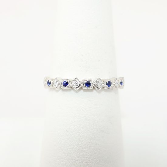 Picture of 14k White Gold, Diamond & Sapphire Geometric Band Ring