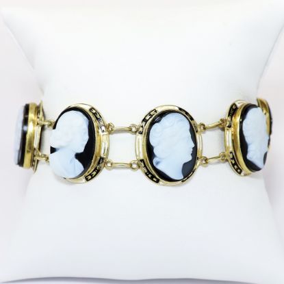 Picture of 14k Yellow Gold Black and White Hard Stone Cameo Bracelet