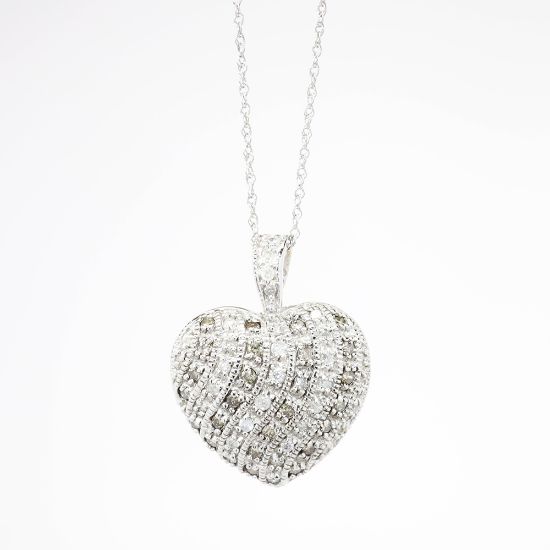 Picture of 14k White Gold & Pave Set Diamond Heart Necklace