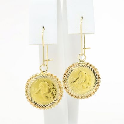 Picture of 1/20 oz. Gold Panda Coin Earrings with 14k Yellow Gold Rope Bezel