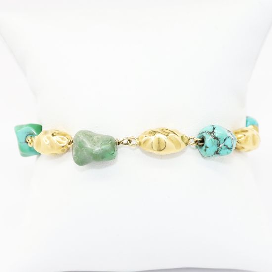 Picture of 14k Yellow Gold, Turquoise and Gold Nugget Bracelet