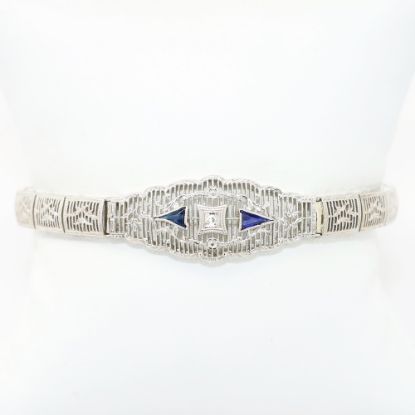 Picture of Art Deco 14k White Gold Filigree Bracelet with Diamond and Synthetic Sapphire