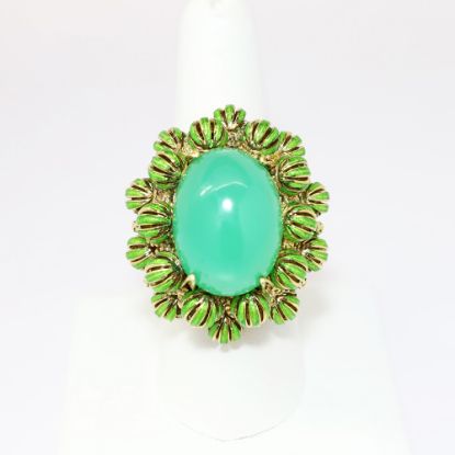 Picture of 18k Yellow Gold, Green Enamel & Chrysoprase Cabochon Ring