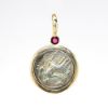 Picture of Alexander the Great Silver Coin Pendant in 14k Gold Bezel with Ruby Accent