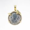 Picture of 2 Reales Silver Treasure Coin Pendant Dated 1783 in 14k Yellow Gold Bezel with Dolphin