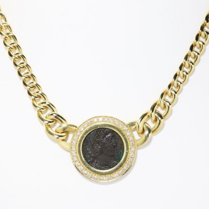 Picture of Ancient Roman Coin Pendant with Diamond & 18k Yellow Gold Bezel & Chain