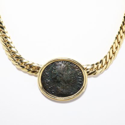 Picture of Ancient Roman Coin Pendant with 18k Yellow Gold Bezel and Chain