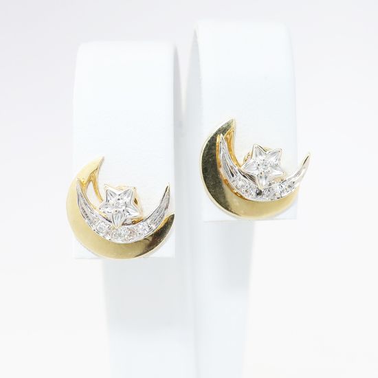 Picture of 14k Yellow Gold & Diamond Moon & Star Spinner Earrings