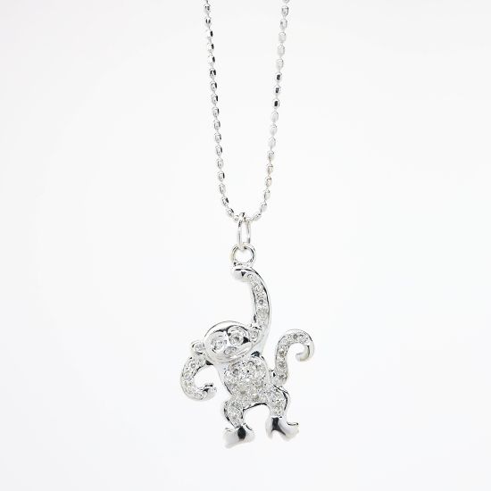 Picture of 14k White Gold & Diamond Monkey Necklace