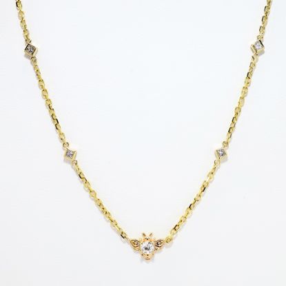 Picture of 14k Yellow Gold & Diamond Station Bee Necklace