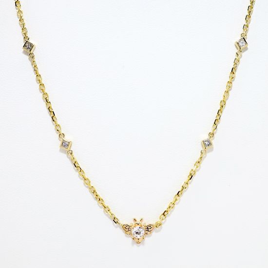 Picture of 14k Yellow Gold & Diamond Station Bee Necklace