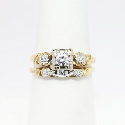 Picture of Art Deco Era 14k Yellow and White Gold & European Cut Diamond Engagement Ring and Wedding Band Set, US Size 8