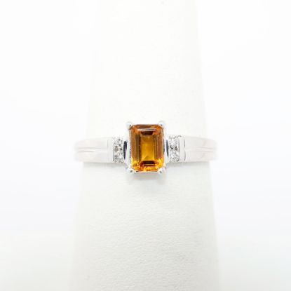 Picture of 14k White Gold, Diamond & Emerald Cut Citrine Ring 