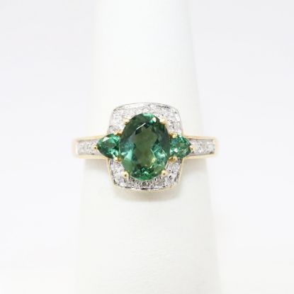 Picture of 14k Yellow Gold, Diamond & Oval Cut Green Tourmaline Ring