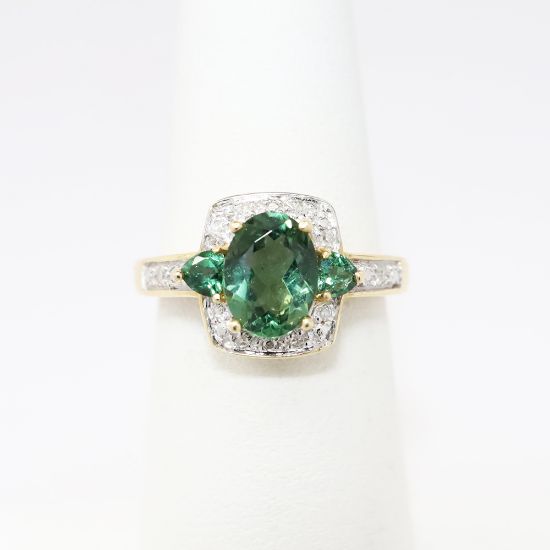 Picture of 14k Yellow Gold, Diamond & Oval Cut Green Tourmaline Ring
