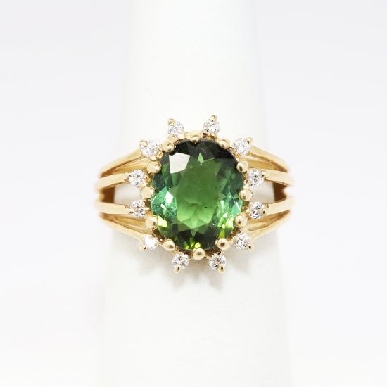 Picture of 14k Yellow Gold, Diamond, & Oval Cut Chrome Diopside Ring