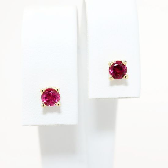 Picture of 14k Yellow Gold & Raspberry Pink Tourmaline Solitaire Stud Earrings