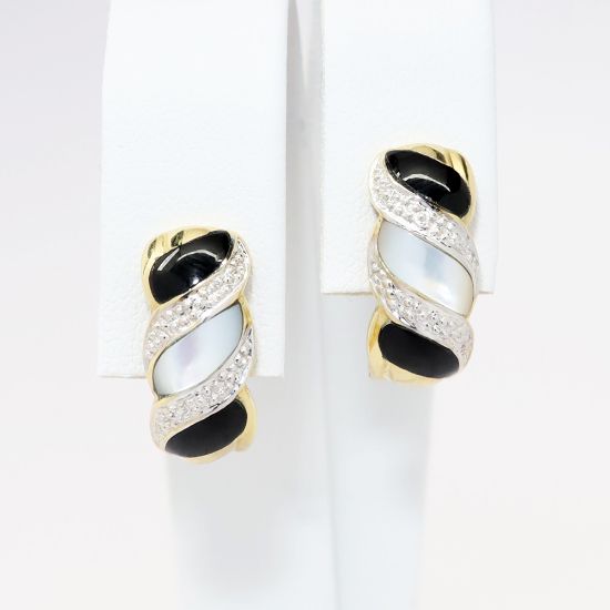 Picture of 14k Two-Tone Gold, Black Onyx and Mother of Pearl Earrings