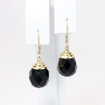 Picture of 14k Yellow Gold & Briolette Cut Black Onyx Drop Earrings