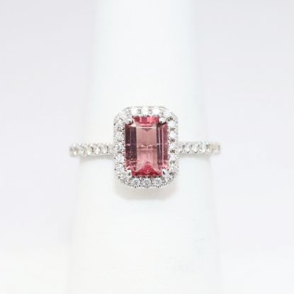 Picture of 14k White Gold, Diamond & Emerald Cut Pink Tourmaline Ring