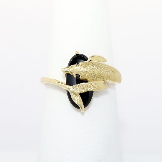 Picture of 10k Yellow Gold & Black Onyx Figural Dolphin Ring