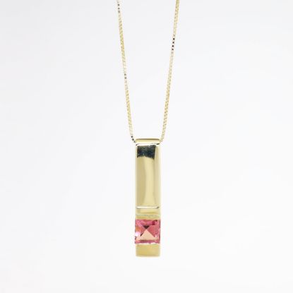 Picture of 14k Yellow Gold & Square Cut Pink Tourmaline Pendant Necklace