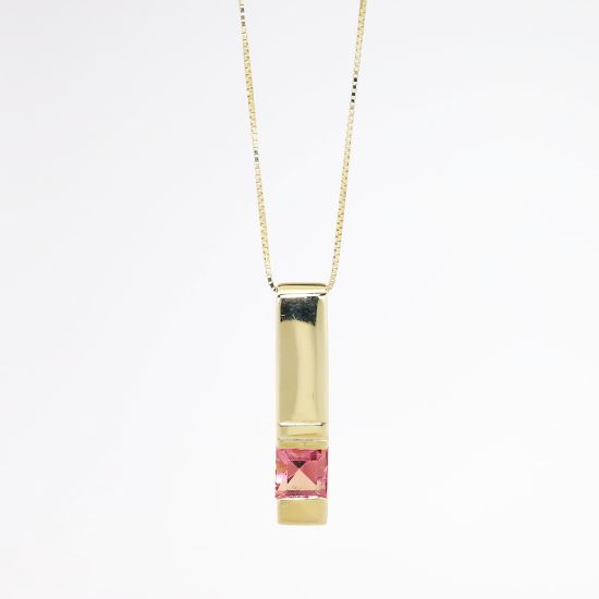 Picture of 14k Yellow Gold & Square Cut Pink Tourmaline Pendant Necklace