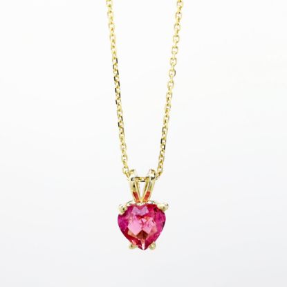 Picture of 14k Yellow Gold Necklace with Delicate Pink Tourmaline Heart Pendant