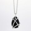 Picture of 14k White Gold Necklace with White Gold & Diamond Wrapped Black Onyx Teardrop Pendant
