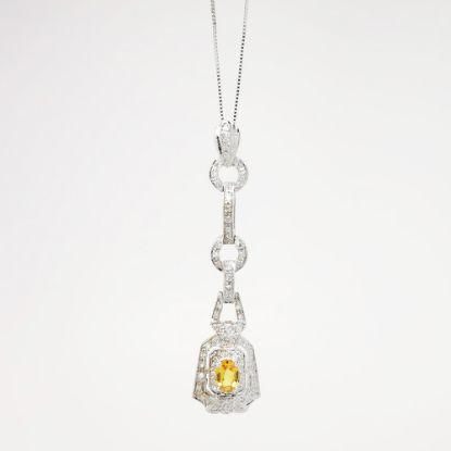 Picture of 14k White Gold Necklace with Art Deco Inspired Diamond & Citrine Pendant