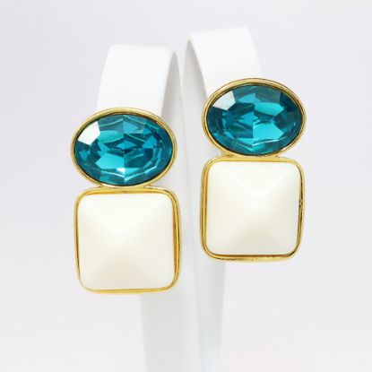 Picture of Vintage Signed YSL (Yves Saint Laurent) White & Turquoise Lever Back Earrings